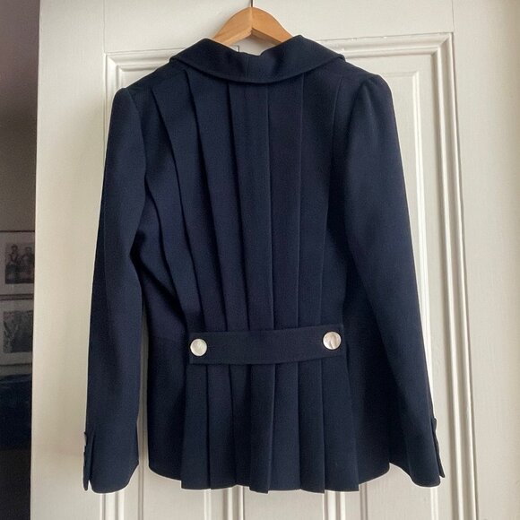 Valentino Boutique Navy Jacket Blazer Pleated Back Size 4 - Picture 4 of 11